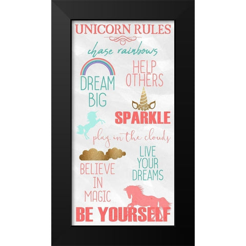 Unicorn Rules Panel Black Modern Wood Framed Art Print by Kimberly, Allen