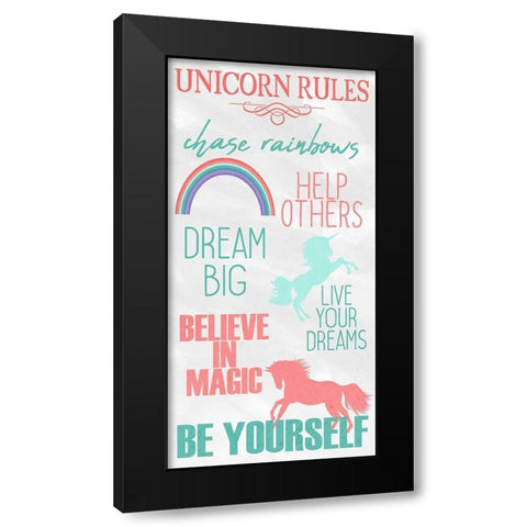 Unicorn Rules 1 Black Modern Wood Framed Art Print with Double Matting by Kimberly, Allen