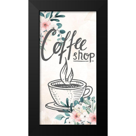 Coffee Floral 1 Black Modern Wood Framed Art Print by Allen, Kimberly