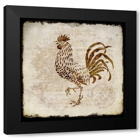 Vintage Rooster Square 2 Black Modern Wood Framed Art Print with Double Matting by Allen, Kimberly