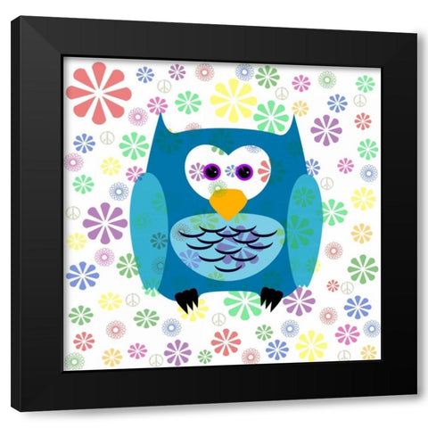 Owls and Flowers 2 Black Modern Wood Framed Art Print by Allen, Kimberly