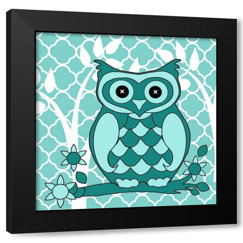 Teal Patterened Owl Black Modern Wood Framed Art Print by Allen, Kimberly