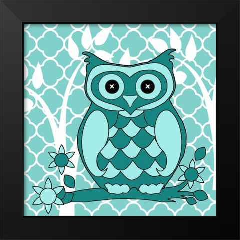 Teal Patterened Owl Black Modern Wood Framed Art Print by Allen, Kimberly