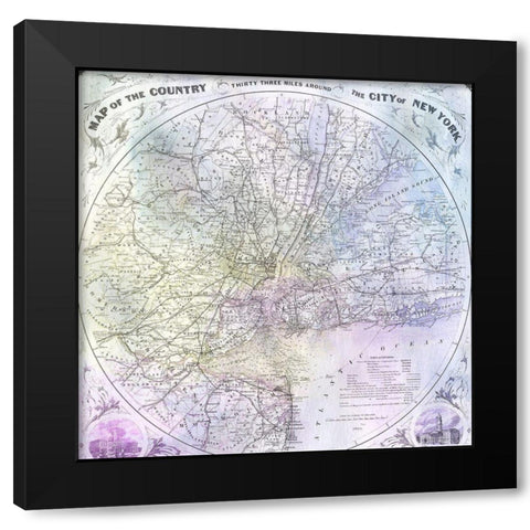 Watercolor Map 3 Black Modern Wood Framed Art Print with Double Matting by Kimberly, Allen