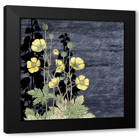 Navy Square Floral 1 Black Modern Wood Framed Art Print with Double Matting by Kimberly, Allen