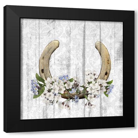 Horseshoe Floral 1 Black Modern Wood Framed Art Print with Double Matting by Kimberly, Allen