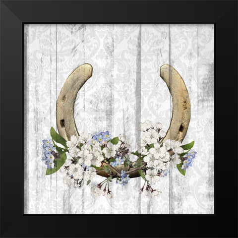 Horseshoe Floral 1 Black Modern Wood Framed Art Print by Kimberly, Allen
