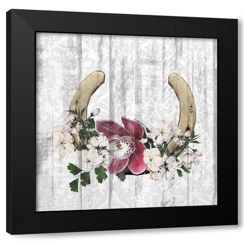 Horseshoe Floral 2 Black Modern Wood Framed Art Print with Double Matting by Kimberly, Allen