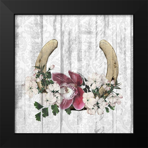 Horseshoe Floral 2 Black Modern Wood Framed Art Print by Kimberly, Allen