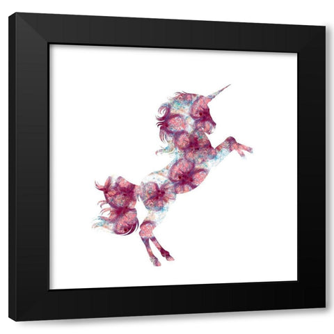 Unicorn Flowers Black Modern Wood Framed Art Print by Kimberly, Allen