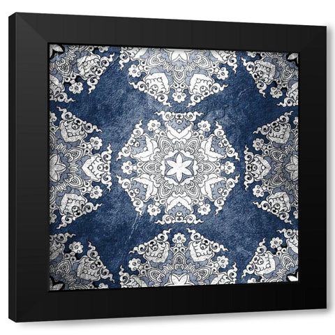 Navy Tiled 1 Black Modern Wood Framed Art Print with Double Matting by Kimberly, Allen