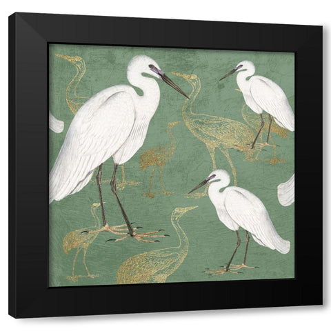 Sage and Gold Cranes Black Modern Wood Framed Art Print by Kimberly, Allen