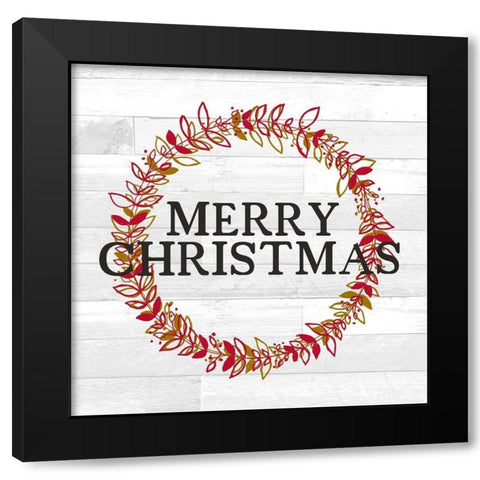 Merry Christmas Wreath Black Modern Wood Framed Art Print with Double Matting by Kimberly, Allen