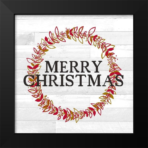 Merry Christmas Wreath Black Modern Wood Framed Art Print by Kimberly, Allen