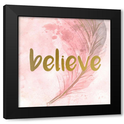 Feathered Believe Black Modern Wood Framed Art Print with Double Matting by Allen, Kimberly