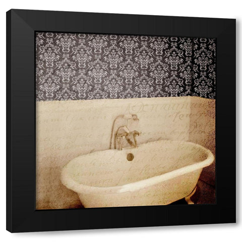 Damask Bath 1 Black Modern Wood Framed Art Print with Double Matting by Kimberly, Allen