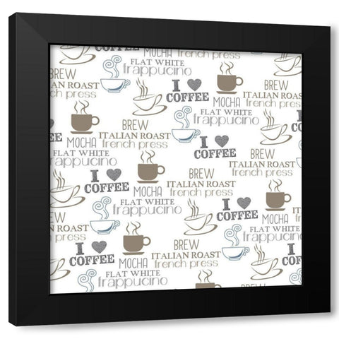 Coffee Pattern 1 Black Modern Wood Framed Art Print with Double Matting by Kimberly, Allen