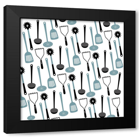 Farm Fresh Utensils  Pattern 1 Black Modern Wood Framed Art Print with Double Matting by Kimberly, Allen
