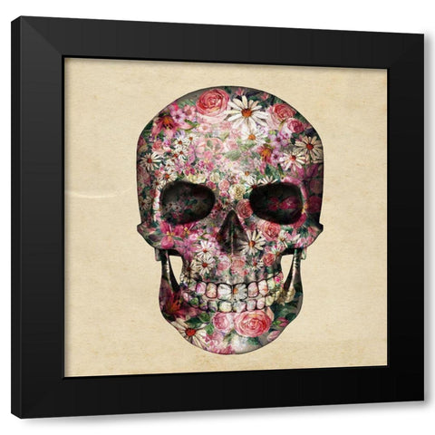Floral Skull 2 Black Modern Wood Framed Art Print with Double Matting by Kimberly, Allen