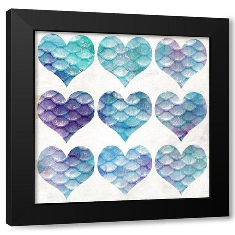 Mermaid Hearts Black Modern Wood Framed Art Print by Kimberly, Allen