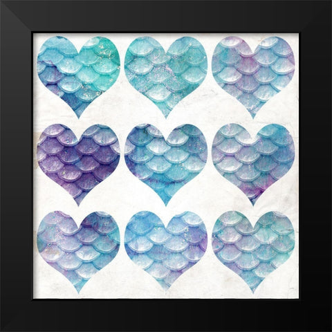 Mermaid Hearts Black Modern Wood Framed Art Print by Kimberly, Allen