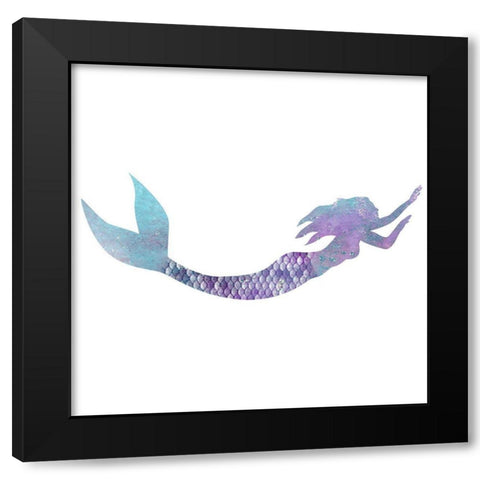 Mermaid Swimming Square Black Modern Wood Framed Art Print by Kimberly, Allen