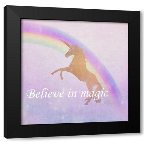Believe in Magic Unicorn Black Modern Wood Framed Art Print by Kimberly, Allen