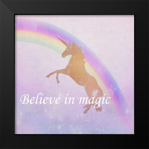 Believe in Magic Unicorn Black Modern Wood Framed Art Print by Kimberly, Allen