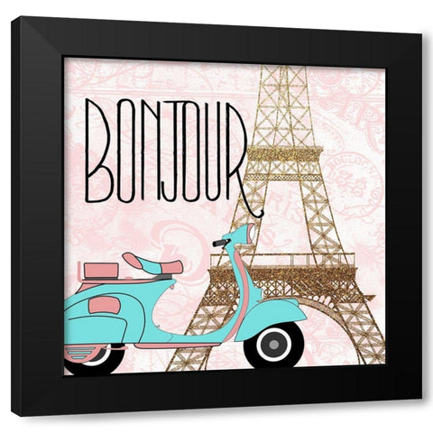 Paris Bonjour 2 Black Modern Wood Framed Art Print by Kimberly, Allen