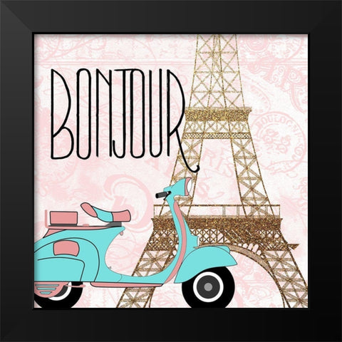 Paris Bonjour 2 Black Modern Wood Framed Art Print by Kimberly, Allen