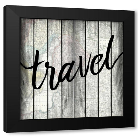 Travel Map Black Modern Wood Framed Art Print with Double Matting by Allen, Kimberly