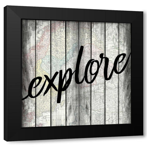 Explore Map Black Modern Wood Framed Art Print with Double Matting by Allen, Kimberly