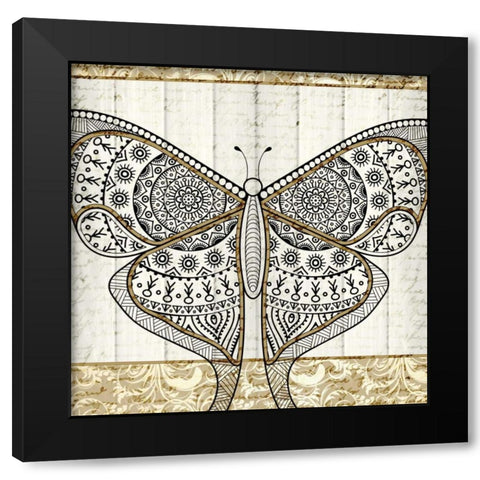 Damask Butterfly 2 Black Modern Wood Framed Art Print with Double Matting by Allen, Kimberly