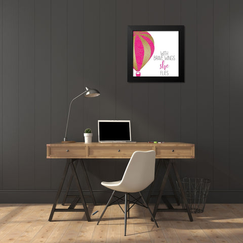 With Brave Wings Black Modern Wood Framed Art Print by Kimberly, Allen