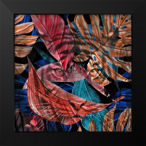 Hidden Tiger Black Modern Wood Framed Art Print by Kimberly, Allen