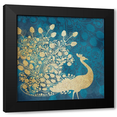 Golden Peacock Black Modern Wood Framed Art Print with Double Matting by Kimberly, Allen