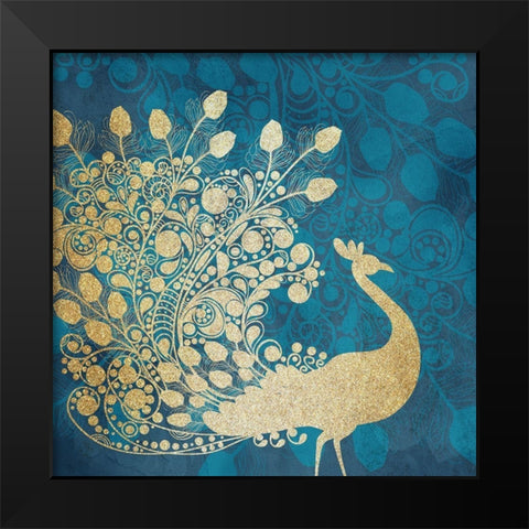Golden Peacock Black Modern Wood Framed Art Print by Kimberly, Allen
