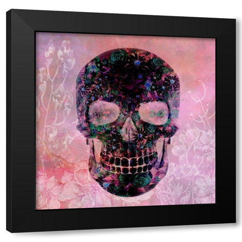 Floral Skull Pink Black Modern Wood Framed Art Print with Double Matting by Kimberly, Allen