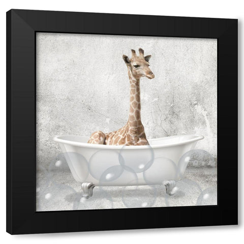 Baby Giraffe Bath Black Modern Wood Framed Art Print by Kimberly, Allen