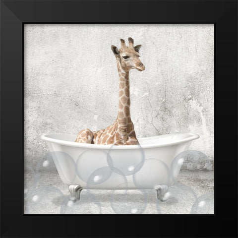 Baby Giraffe Bath Black Modern Wood Framed Art Print by Kimberly, Allen