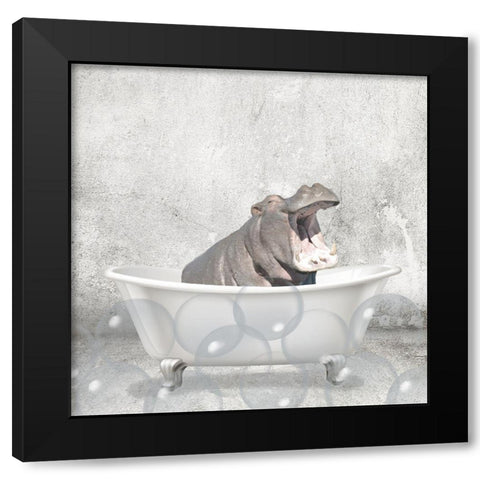 Baby Hippo Bath Black Modern Wood Framed Art Print with Double Matting by Kimberly, Allen