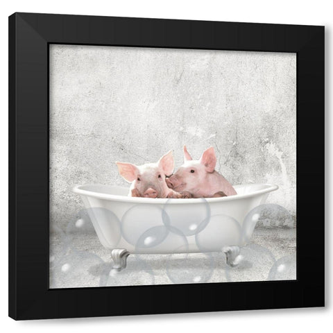 Baby Piglets Bath Black Modern Wood Framed Art Print by Kimberly, Allen