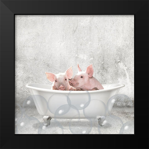 Baby Piglets Bath Black Modern Wood Framed Art Print by Kimberly, Allen
