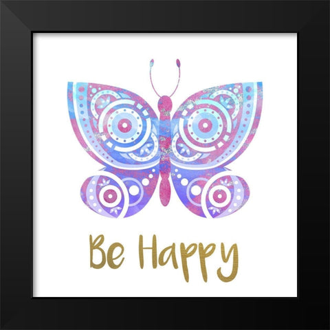 Be Happy Butterfly 1 Black Modern Wood Framed Art Print by Allen, Kimberly