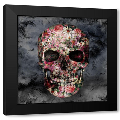 Floral Skull Black Modern Wood Framed Art Print with Double Matting by Allen, Kimberly