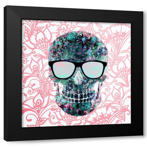 Henna Skull Black Modern Wood Framed Art Print with Double Matting by Allen, Kimberly