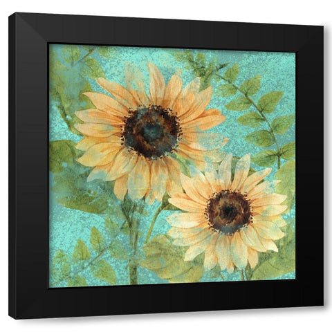 Sunflower Teal Black Modern Wood Framed Art Print by Allen, Kimberly