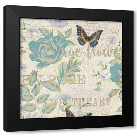Carte Postal Floral 1 Black Modern Wood Framed Art Print by Allen, Kimberly