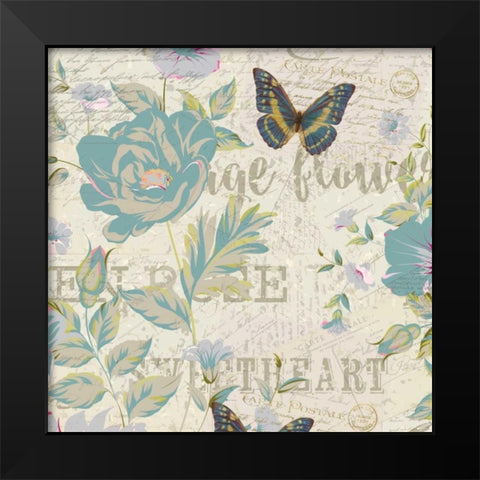 Carte Postal Floral 1 Black Modern Wood Framed Art Print by Allen, Kimberly