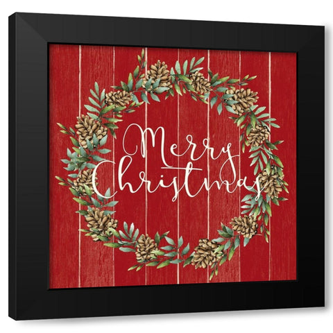 Merry Christmas Wreath V2 Black Modern Wood Framed Art Print by Allen, Kimberly